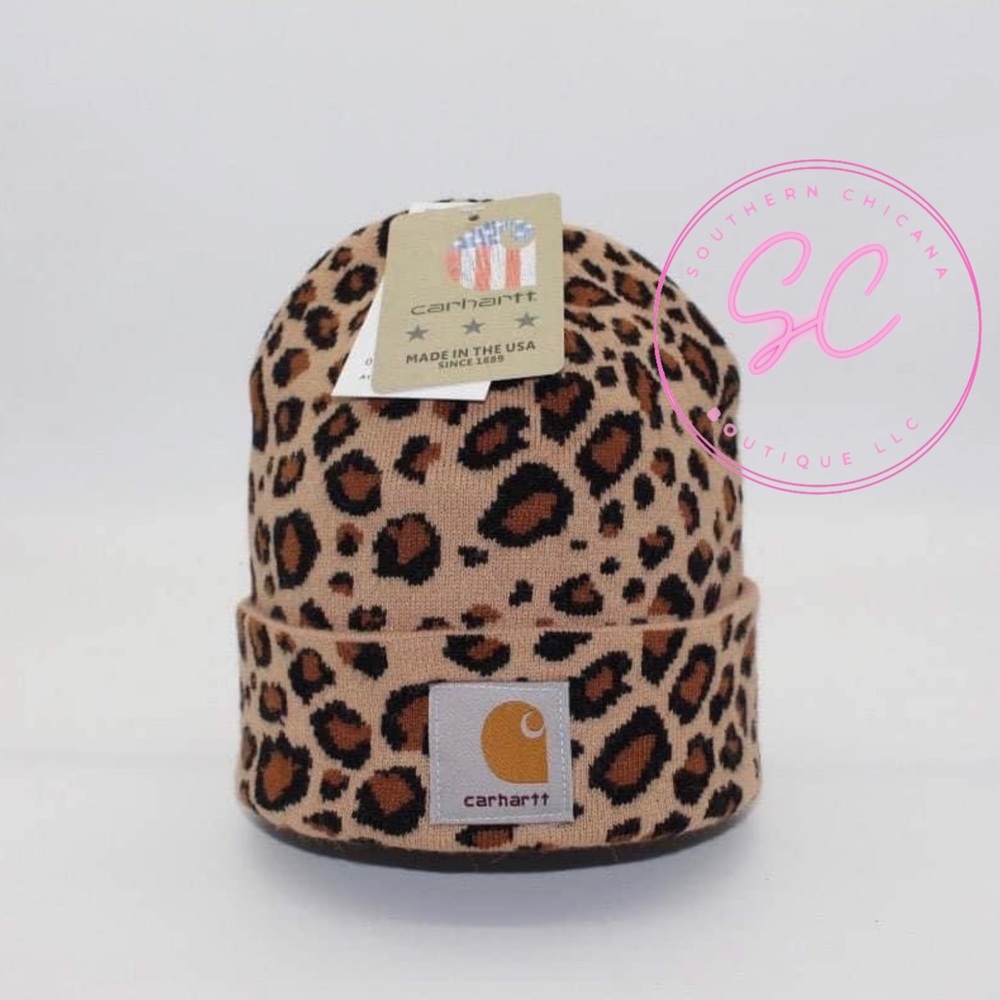 Tan Leopard Carhartt Beanie
